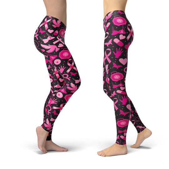 Breast Cancer Awareness Ribbon Leggings, Gift for Women