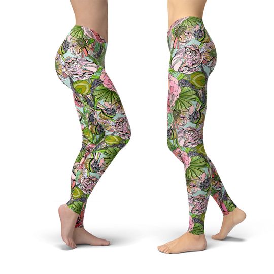 Rose Floral Leggings, Leggings Gift for Women