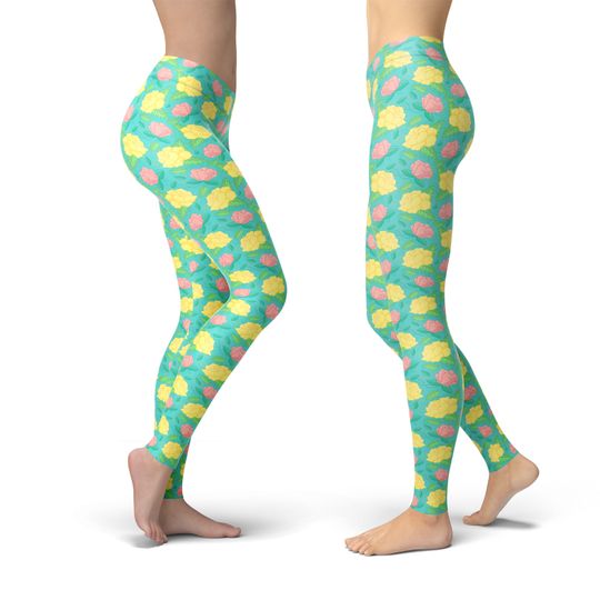 Floral Spring Yoga Leggings, Gift for Women