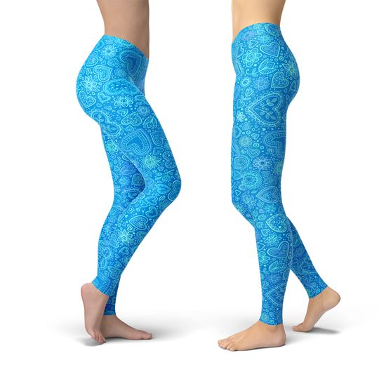 Blue Heart Leggings, Gift for Women
