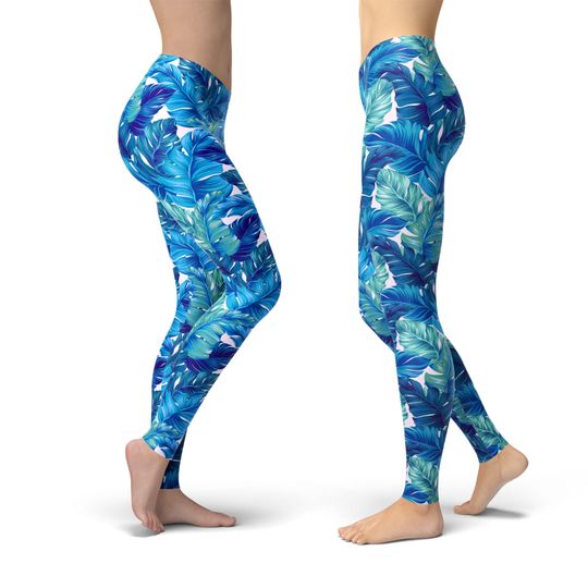 Floral Tropical Leaf Leggings, Leggings Gift for Women