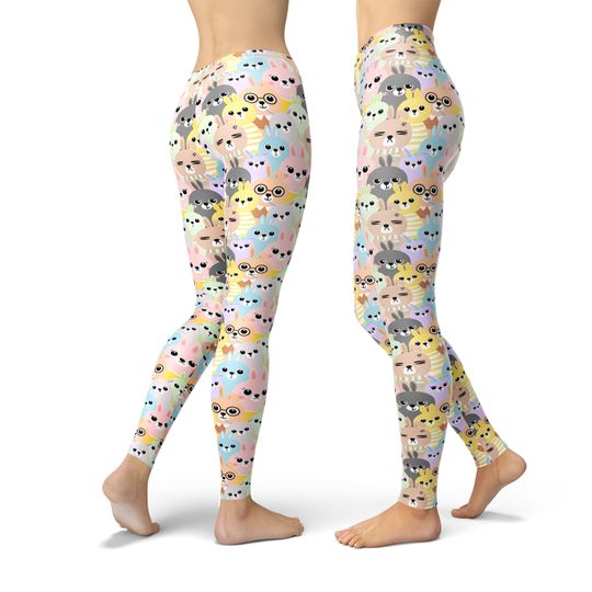 Colorful bunny leggings, Easter leggings for women, Easter egg leggings, Easter yoga pants, Easter costume, Easter outfit, printed leggings
