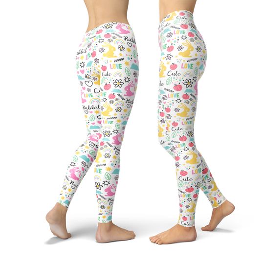 Cute rabbit printed leggings, Easter leggings for women, Easter egg leggings, Easter yoga pants, Easter costume, easter outfit