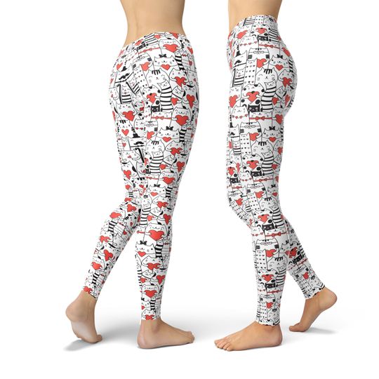 Cute Valentine Legging, Cute Cat Leggings, Valentine's Day Leggings, Printed Leggings, Yoga Pants, Yoga Capris, Yoga Tights