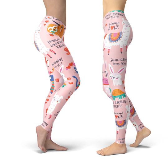 Cute Valentine's Leggings, Cute Animal Leggings, Valentine's Day Leggings