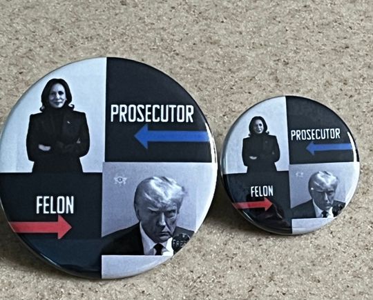 Kamala Harris Campaign Buttons or Magnet "Prosecutor vs Felon"