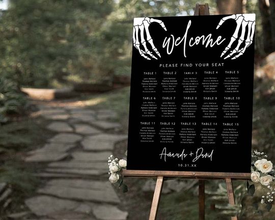 Gothic Wedding Seating Chart Template, Editable Halloween Seating Plan Sign