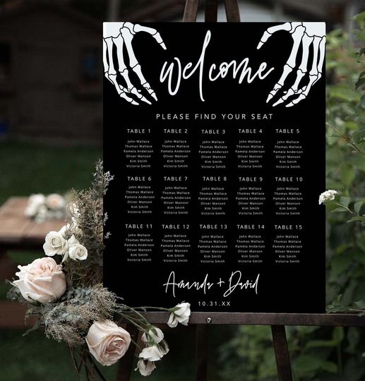 Gothic Wedding Seating Chart Template, Editable Halloween Seating Plan Sign