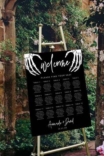Gothic Wedding Seating Chart Template, Editable Halloween Seating Plan Sign