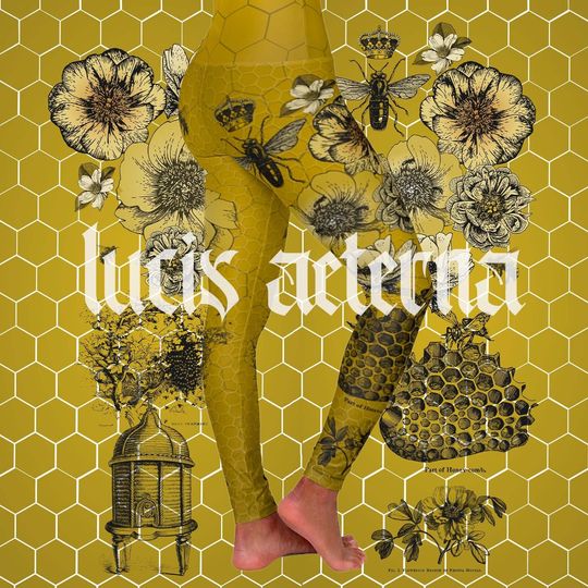 Bee Leggings Melissa Bee Priestess Queen Bee Leggings Save The Bees Vintage Bee Engraving Collage High Waisted Yoga Leggings
