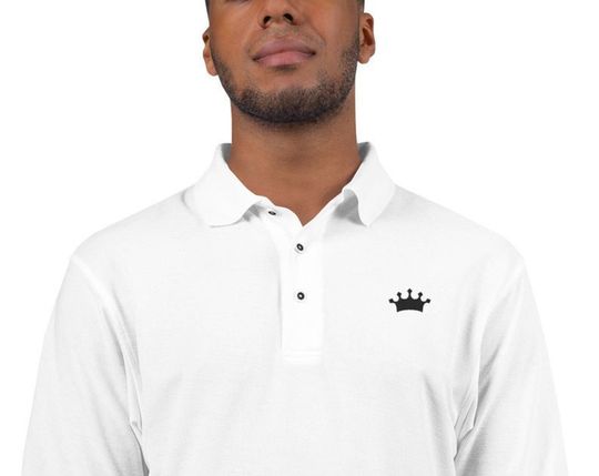 King Jesus Crown Design White Men's Premium Polo - Christian Shirt - Faith Polo Shirt