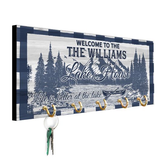 Personalized Lake House Wooden Key Holder Wall Rack