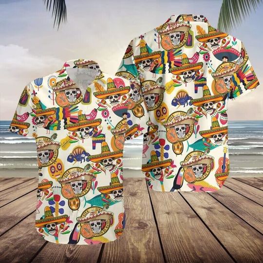 Mexican Skull Cinco De Mayo Hawaiian Shirt, Playing Guitar Hawaii Shirt
