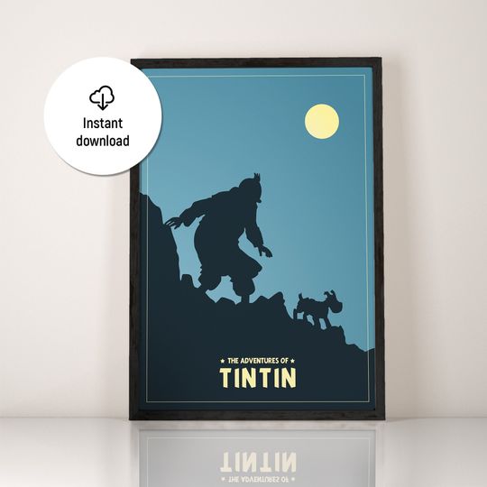 Tintin Poster, Tintin Print, Tintin and snowy, Adventures of Tintin, Snowy poster