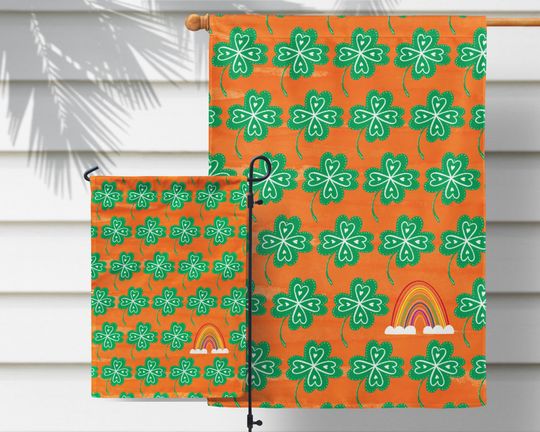 St Patricks Day Garden Flag: Shamrock Rainbow Porch Decor