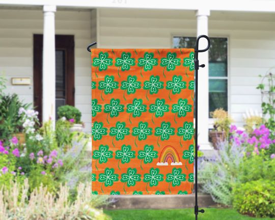 St Patricks Day Garden Flag: Shamrock Rainbow Porch Decor