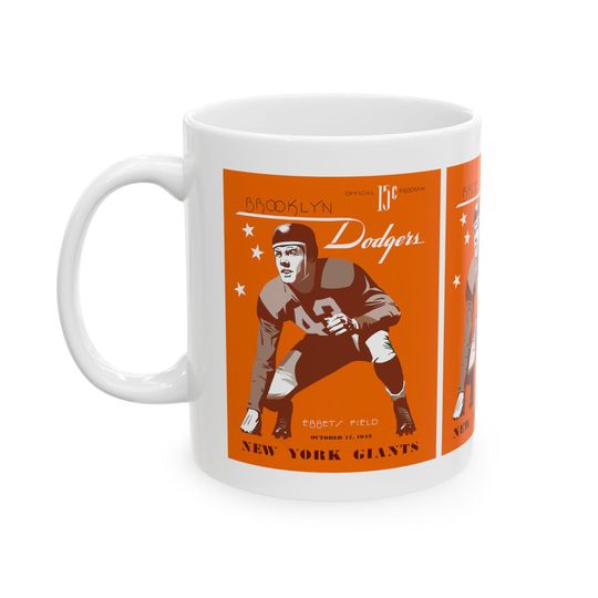 Brooklyn Dodgers Football Program Ceramic Mug, Vintage Sports Fan Gift, Baseball History Collectible Cup, 11oz