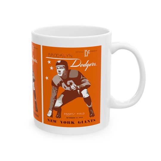 Brooklyn Dodgers Football Program Ceramic Mug, Vintage Sports Fan Gift, Baseball History Collectible Cup, 11oz