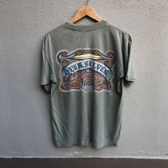 Vintage 90s QUIKSILVER usa old logo surf tee billabong op