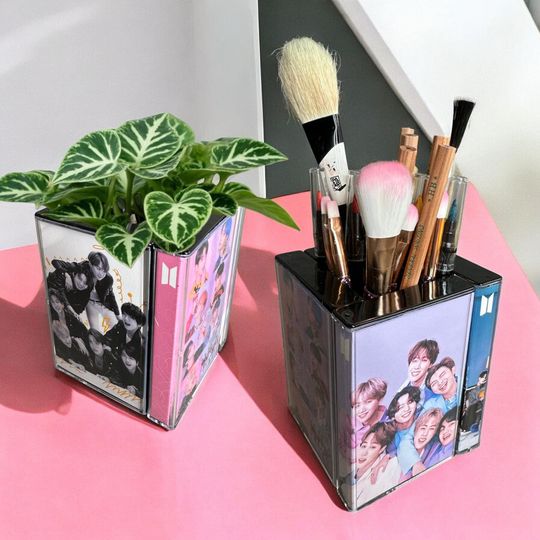 BTS Cassette Tape Desk Organizer Pen Pencil Holder Handmade Retro Makeup brush holder | Plant Pot Cute K-Pop gift
