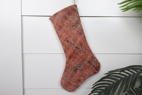Unique Xmas Stocking  Handmade Kilim  7x18 Inches (18x45 cm)  Santa Claus Decor