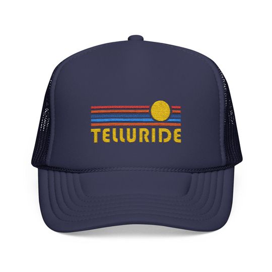 Telluride, Colorado Embroidered Foam Trucker Hat - Retro Sunset