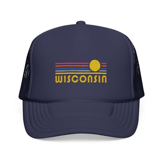 Wisconsin Embroidered Foam Trucker Hat - Retro Sunset