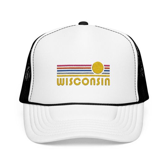 Wisconsin Embroidered Foam Trucker Hat - Retro Sunset