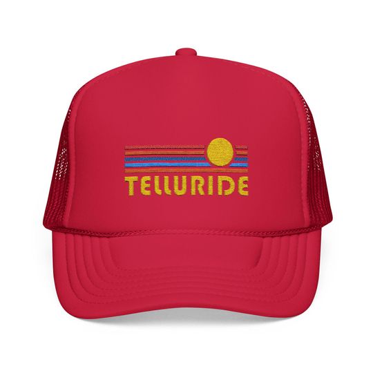 Telluride, Colorado Embroidered Foam Trucker Hat - Retro Sunset