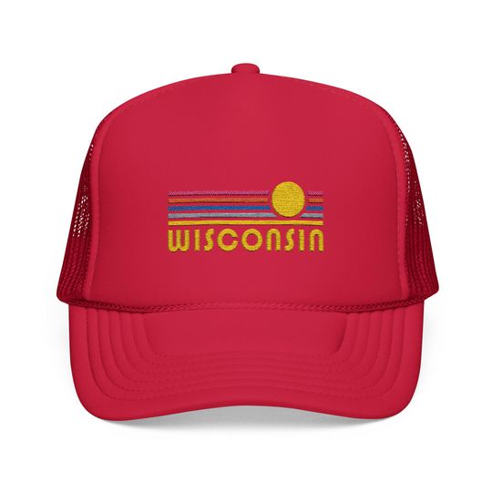 Wisconsin Embroidered Foam Trucker Hat - Retro Sunset