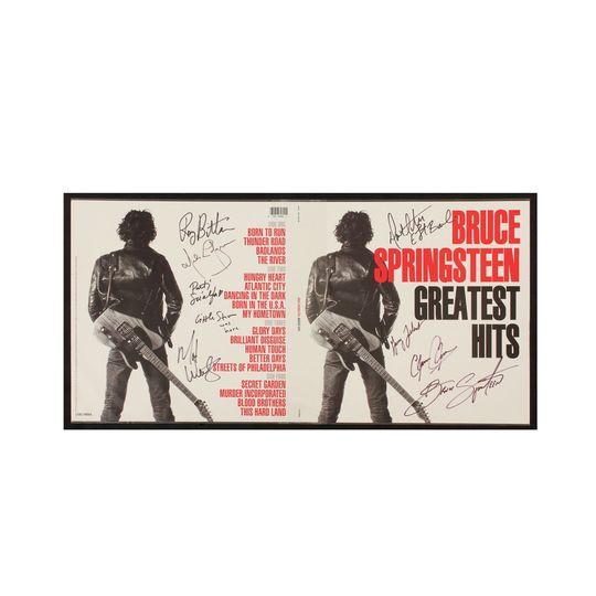 Autographed Bruce Springsteen "Greatest Hits" All Band Members Album Cover Poster