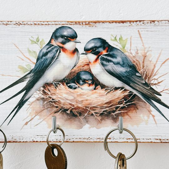 Wall Swallow Key Holder, Small Wooden Key Rack, Farmhouse Entryway Decor