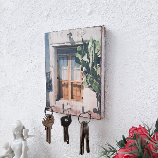 Rustic Wall Key Holder, Boho Entryway Key Organizer, Door Wall Hook, Wooden Key Hanger