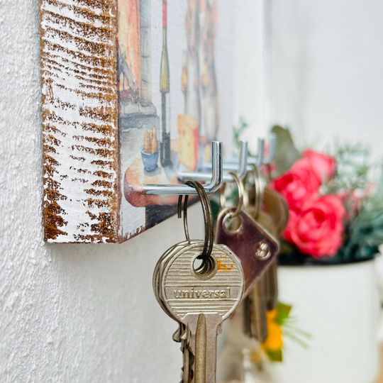 Rustic Mice & Cheese Wooden Key Holder - Whimsical Kitchen Decor