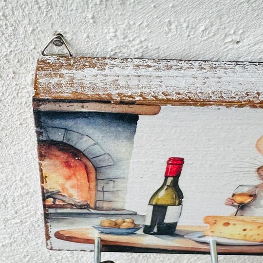 Rustic Mice & Cheese Wooden Key Holder - Whimsical Kitchen Decor