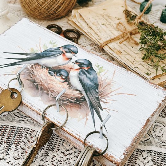 Wall Swallow Key Holder, Small Wooden Key Rack, Farmhouse Entryway Decor