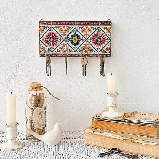 Colorful Mediterranean Rustic Wall Key Holder