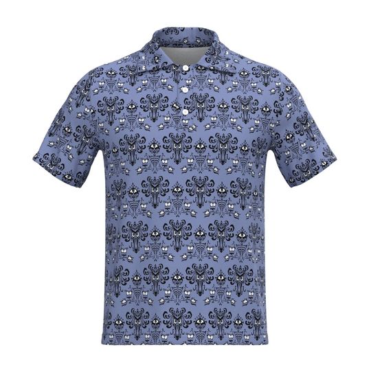 Haunted Mansion Wallpaper Stretching Portrait Painting, Disneyland Disney Park Inspired Short Sleeve Collar Polo Tee