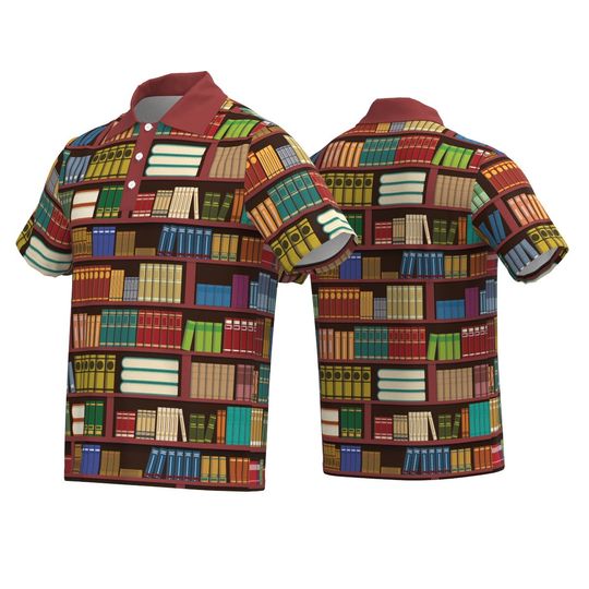 Bibliophile Books Library Bookshelf Librarian Teacher Custom Gift Round Neck Collar Polo, Short Sleeve Polo Tee