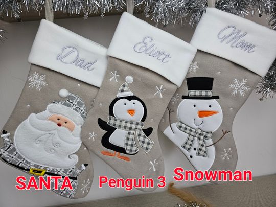 Personalised Christmas stocking embroidered, grey stocking, first christmas, personalised stocking, name stocking, christmas gift, snowflake