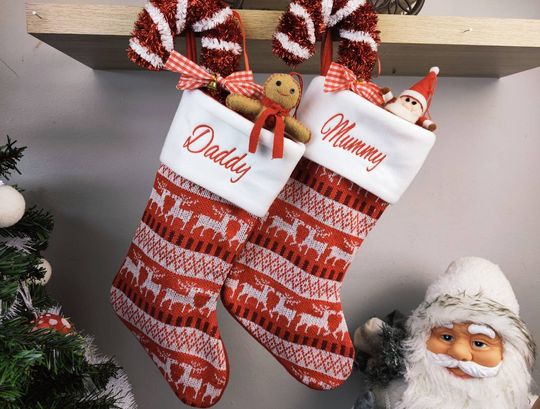 Personalised Christmas stocking embroidered, abstract,  Nordic