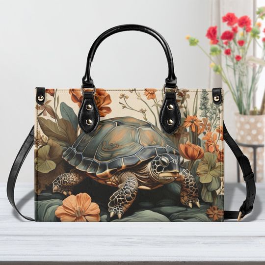 Turtle Purse Handbag, Vegan Leather Bag, Forest Tortoise Shoulder Bag