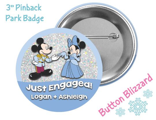 Minnie and Mickey Just Engaged Button - Personalized Disney Engagement Pin Buttons
