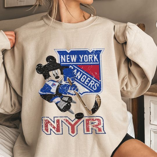 Retro New York Rangers Mickey Crewneck Sweatshirt | Vintage Rangers Shirt, Disney Rangers Sweater, Mickey Hockey Tee, Retro Rangers Pullover