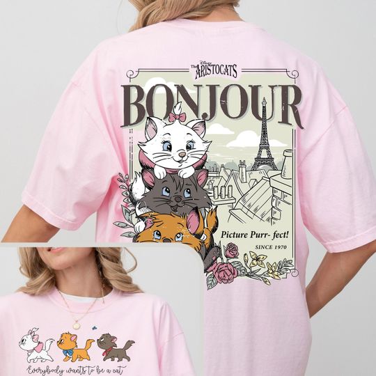 Double Side Disney The Aristocats Bonjour since 1970 T-Shirt, Everybody wants to be a cat T-Shirt