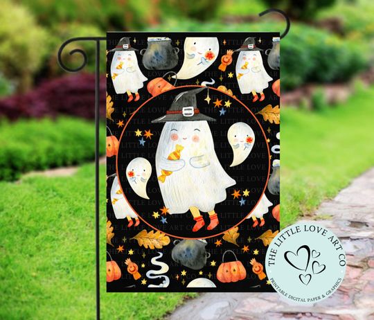 Halloween Garden Flag,  Cute Ghost, Halloween Decor Yard Flag