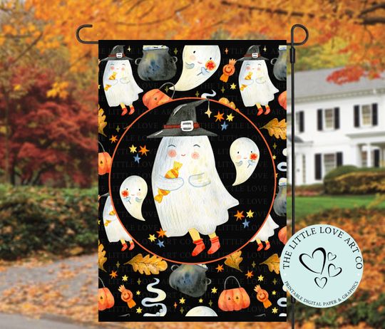 Halloween Garden Flag,  Cute Ghost, Halloween Decor Yard Flag