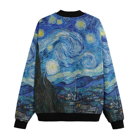 Starry Night Bomber Jacket: Van Gogh Fleece-Lined Recycled Polyester