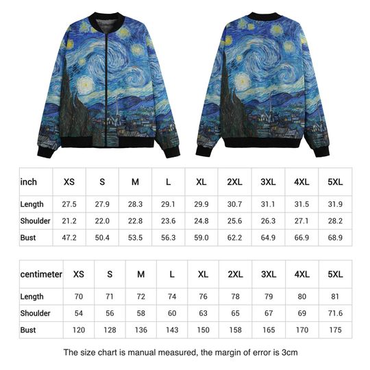 Starry Night Bomber Jacket: Van Gogh Fleece-Lined Recycled Polyester