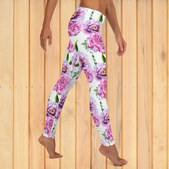 Pink And Purple Peony Floral Yoga & Capri Leggings